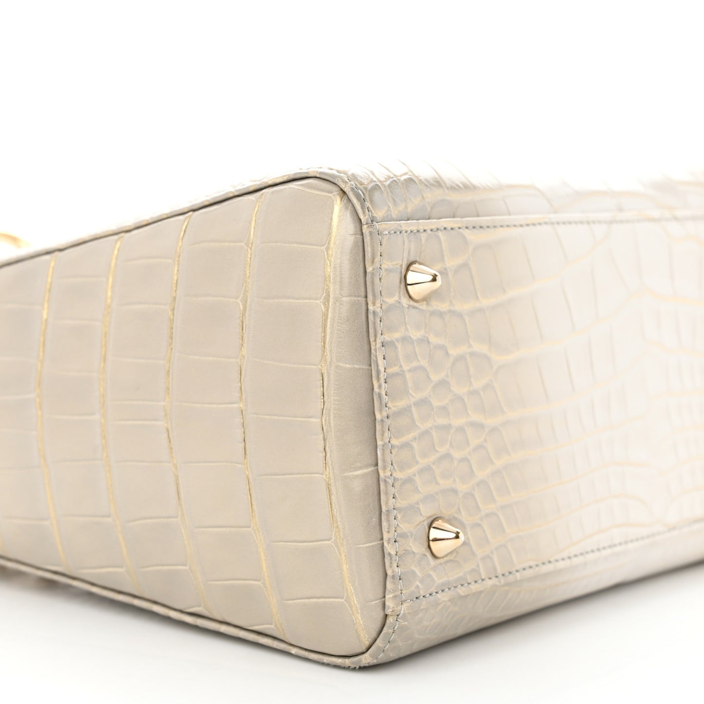 Metallic Alligator Medium Lady Dior White Grey