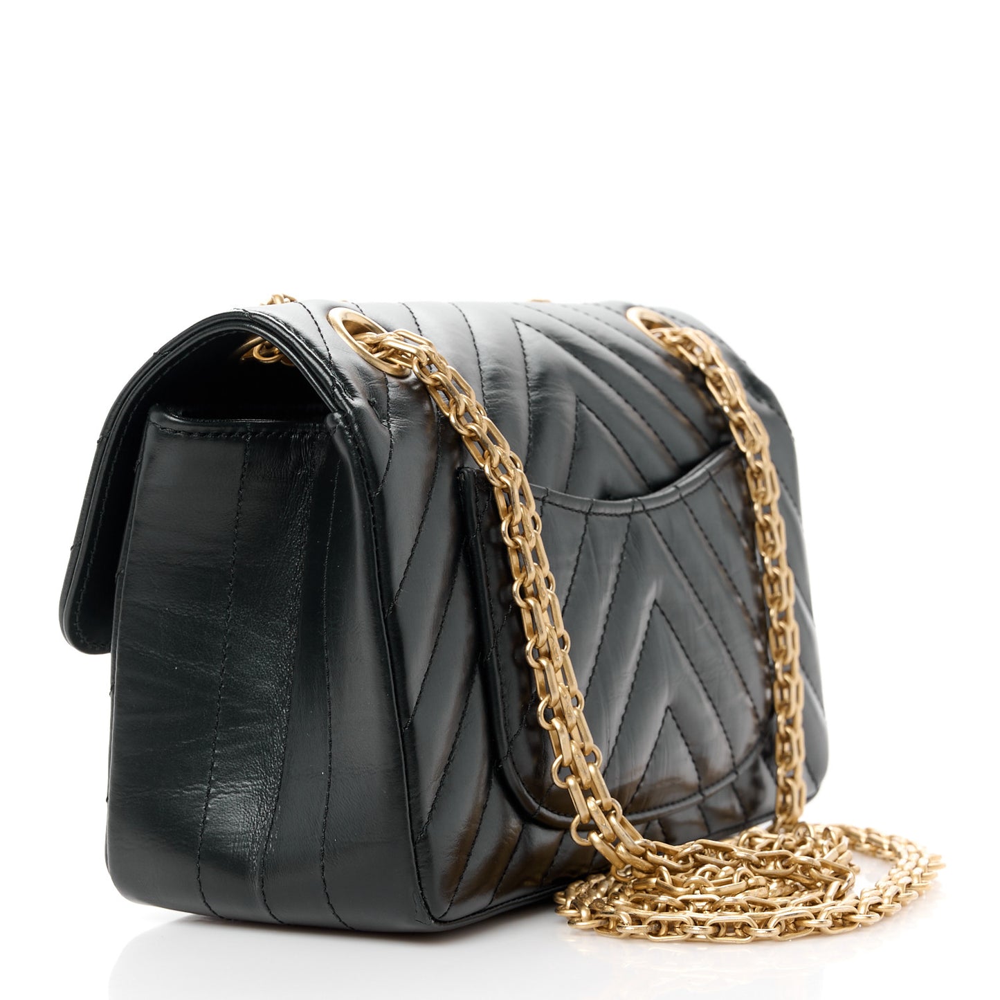 Aged Calfskin Chevron Quilted 2.55 Reissue Mini Flap Black