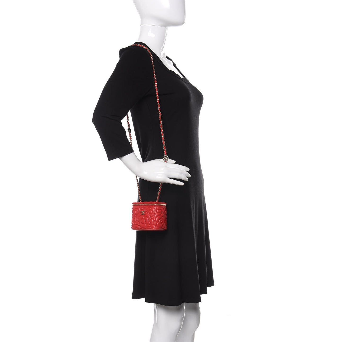 Lambskin Camellia Embossed Mini Vanity Case With Chain Red
