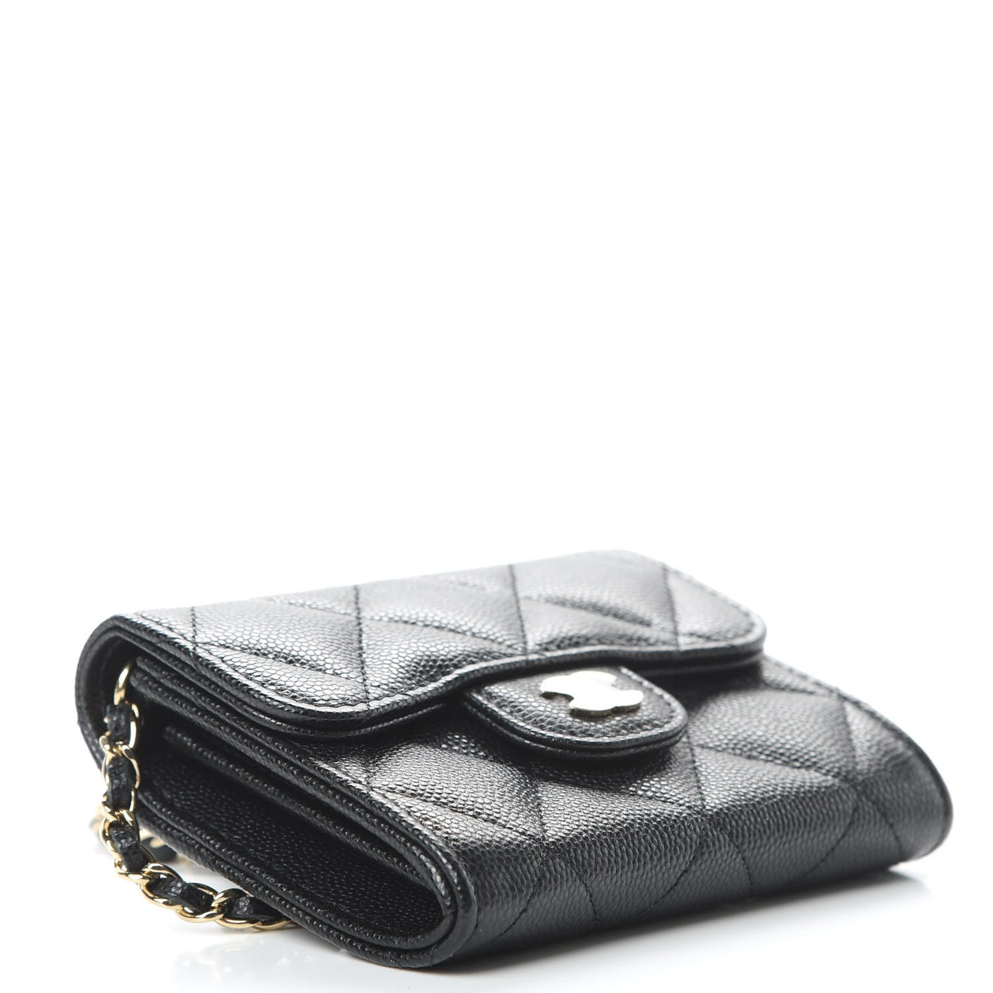 Caviar Quilted Flap Card Holder On Chain Black