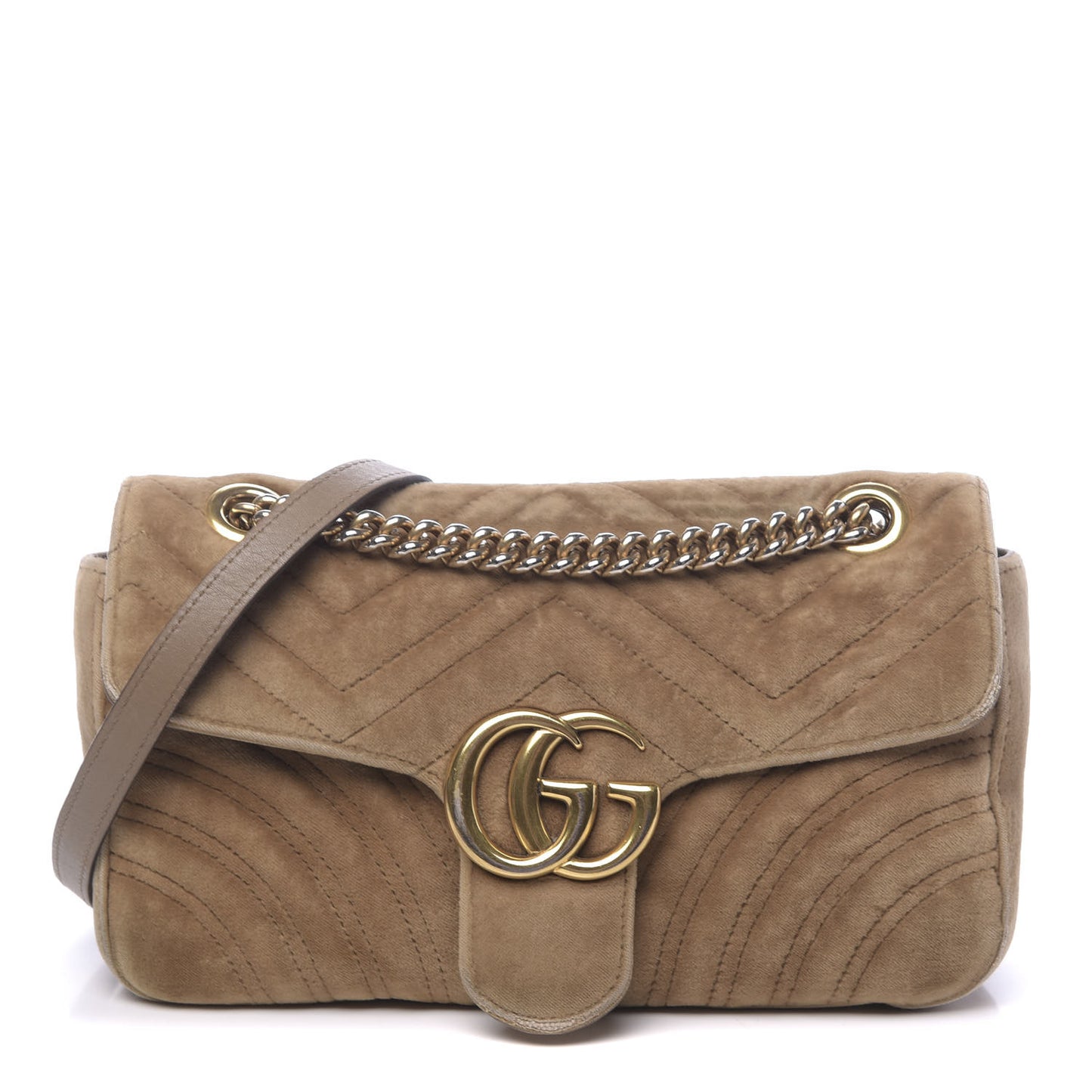 Velvet Matelasse Small GG Marmont Shoulder Bag Taupe