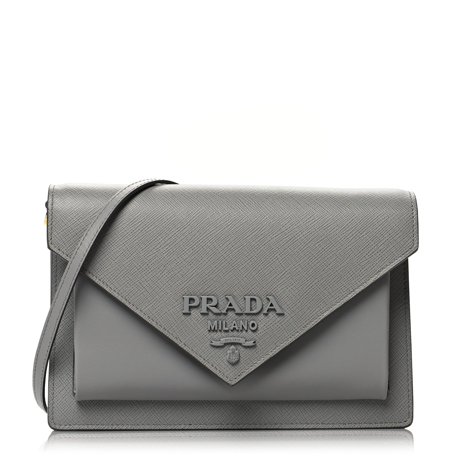 PRADA パーティーバッグ グレー Prada Saffiano Calfskin Monochrome Envelope Crossbody Grey 1061684