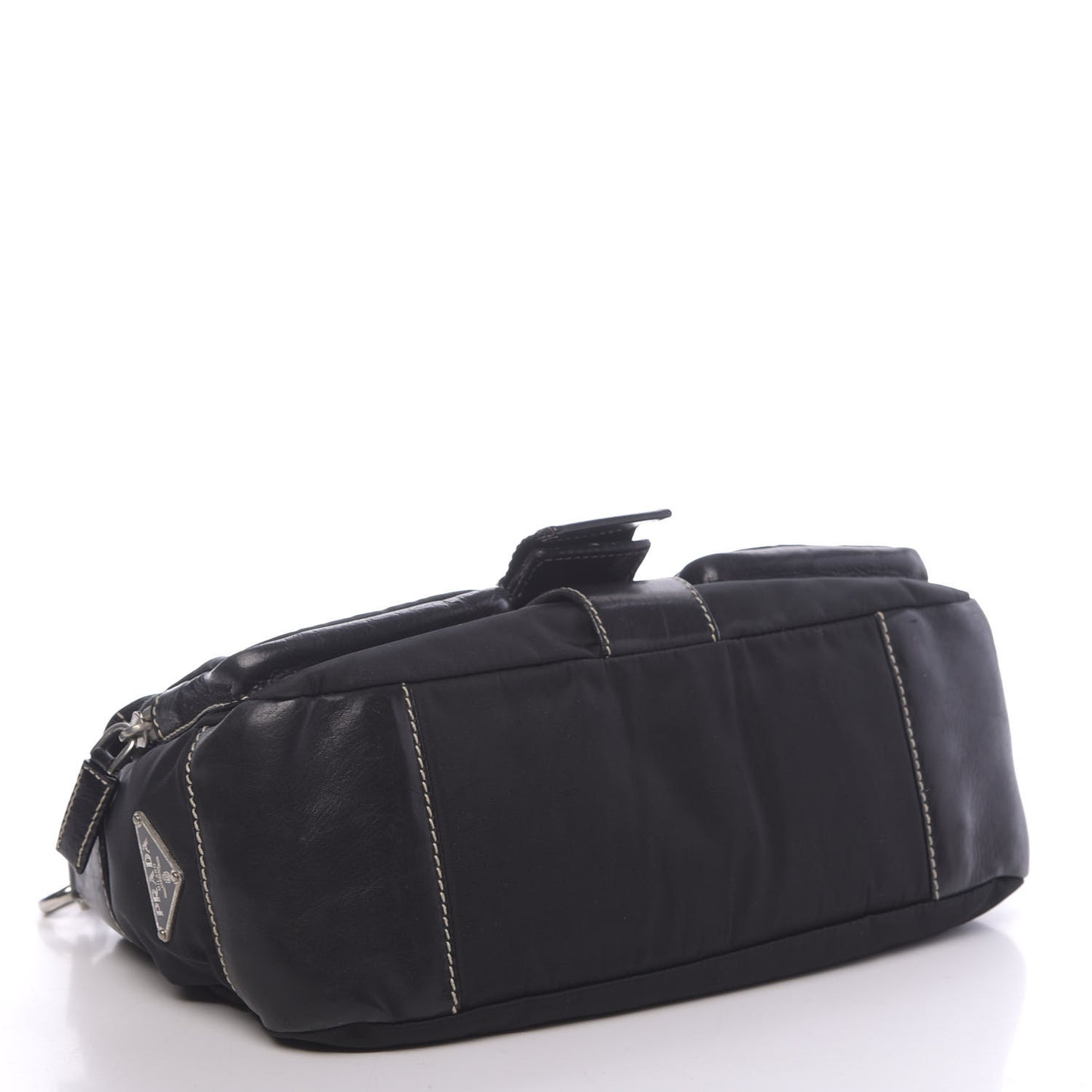 Soft Calfskin Nylon Buckle Shoulder Bag Black