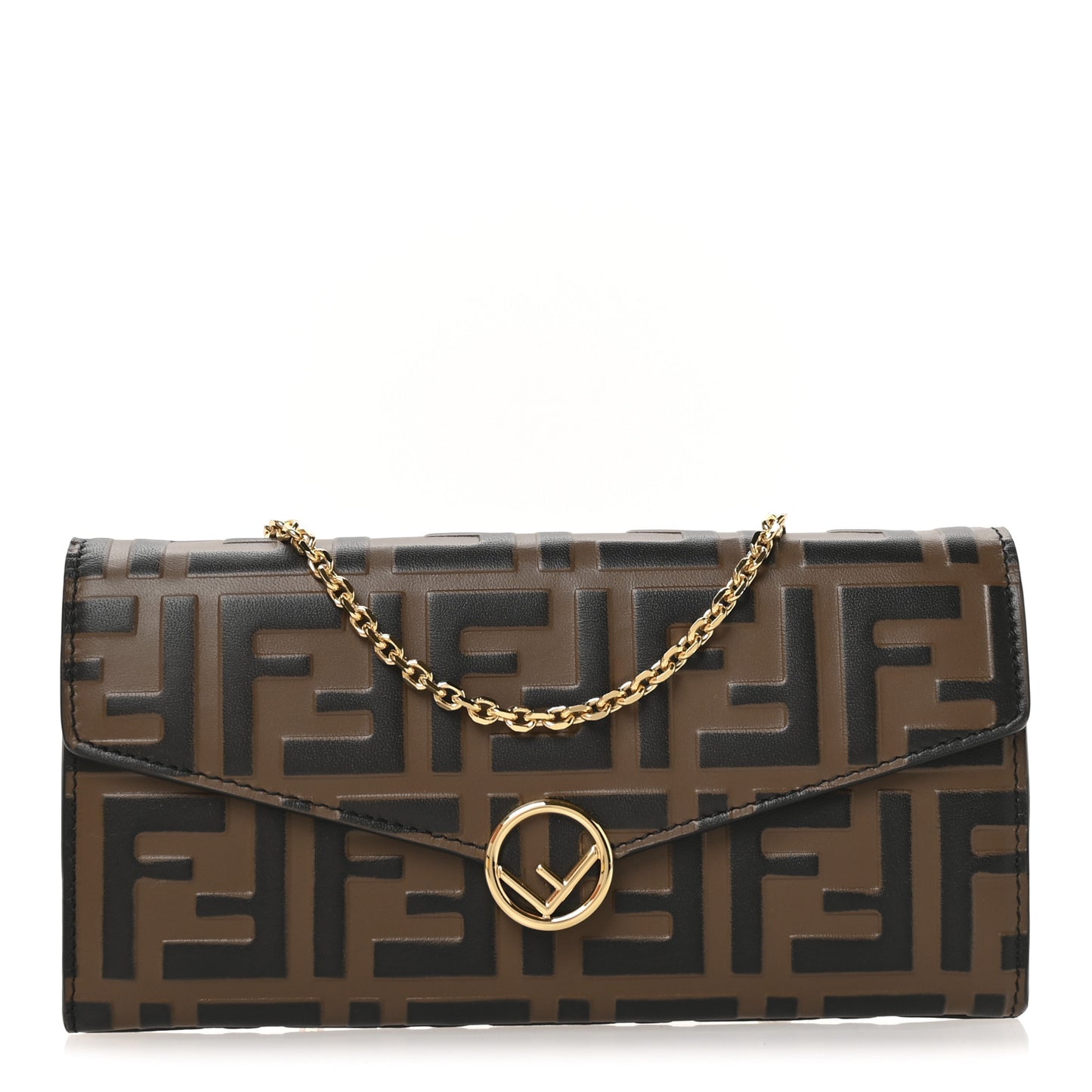Vitello Soft F is Fendi Bi-Color FF 1974 Embossed Continental Envelope Wallet On Chain Maya Black