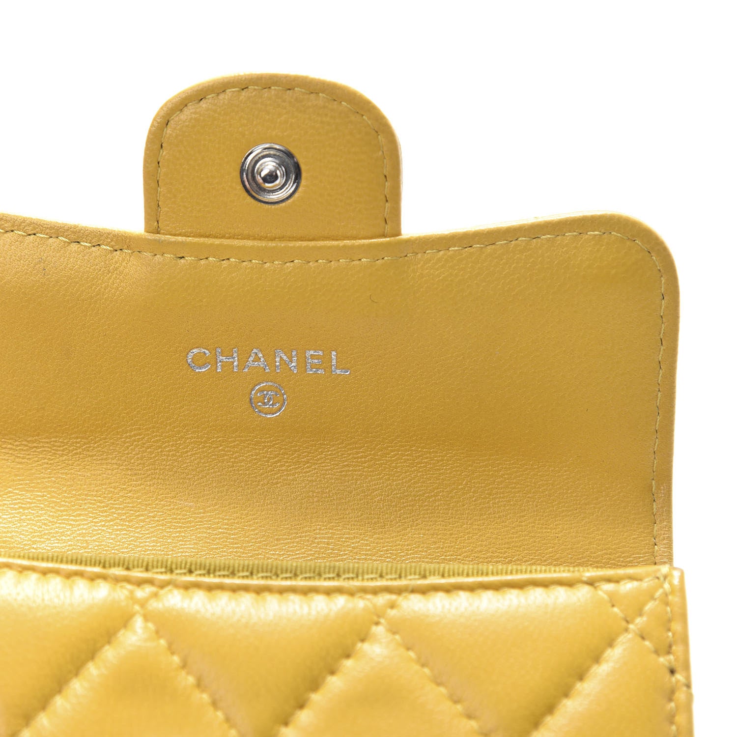 Chanel Lambskin Quilted Flap Card Holder Wallet Yellow 11 of 15