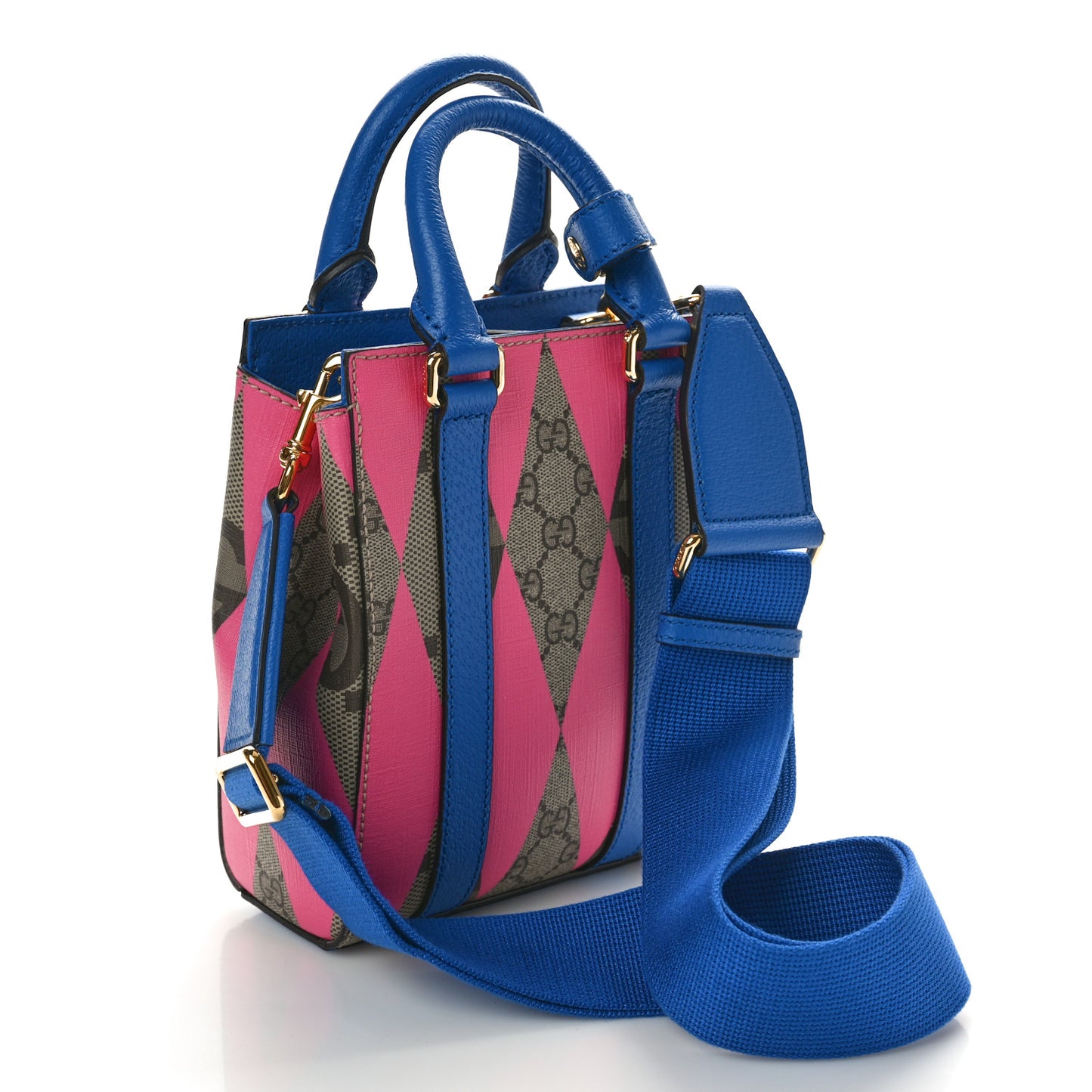GG Supreme Monogram Textured Dollar Calfskin Rhombus Mini Tote Bag Beige Ebony Pink Blue