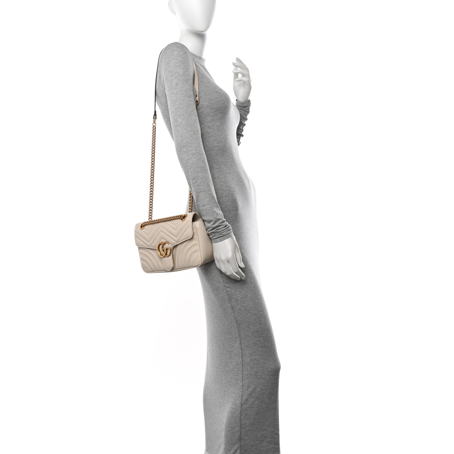 Calfskin Matelasse Small GG Marmont Shoulder Bag White