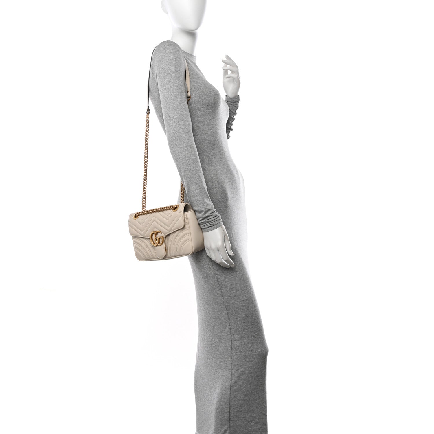 Gucci Calfskin Matelasse Small GG Marmont Shoulder Bag White 2 of 15