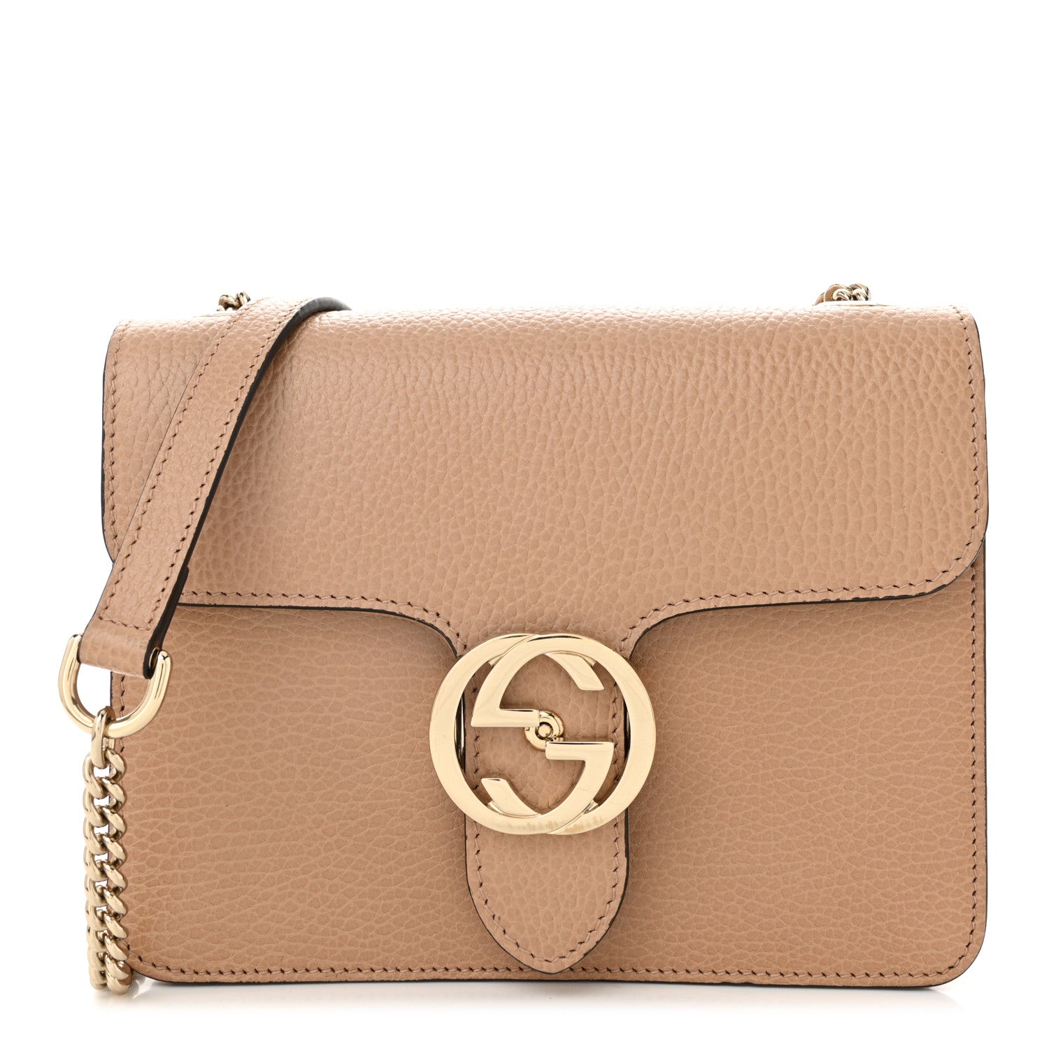 Gucci Dollar Calfskin Small Interlocking G Shoulder Bag Camelia