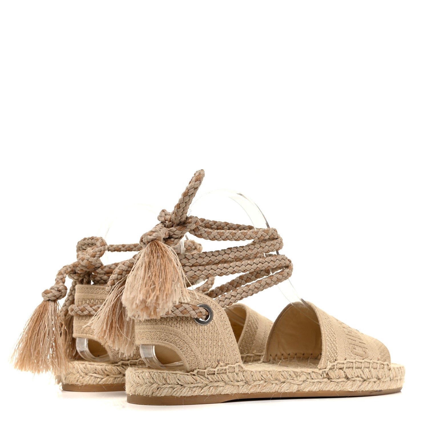 Christian Dior Canvas Embroidered Granville Ankle Tie Espadrille Flat Sandals 36 Cream 4 of 10