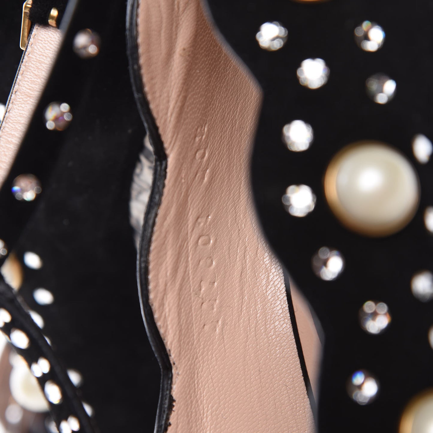 Suede Snakeskin Pearl Studded Ofelia Pumps 40.5 Black