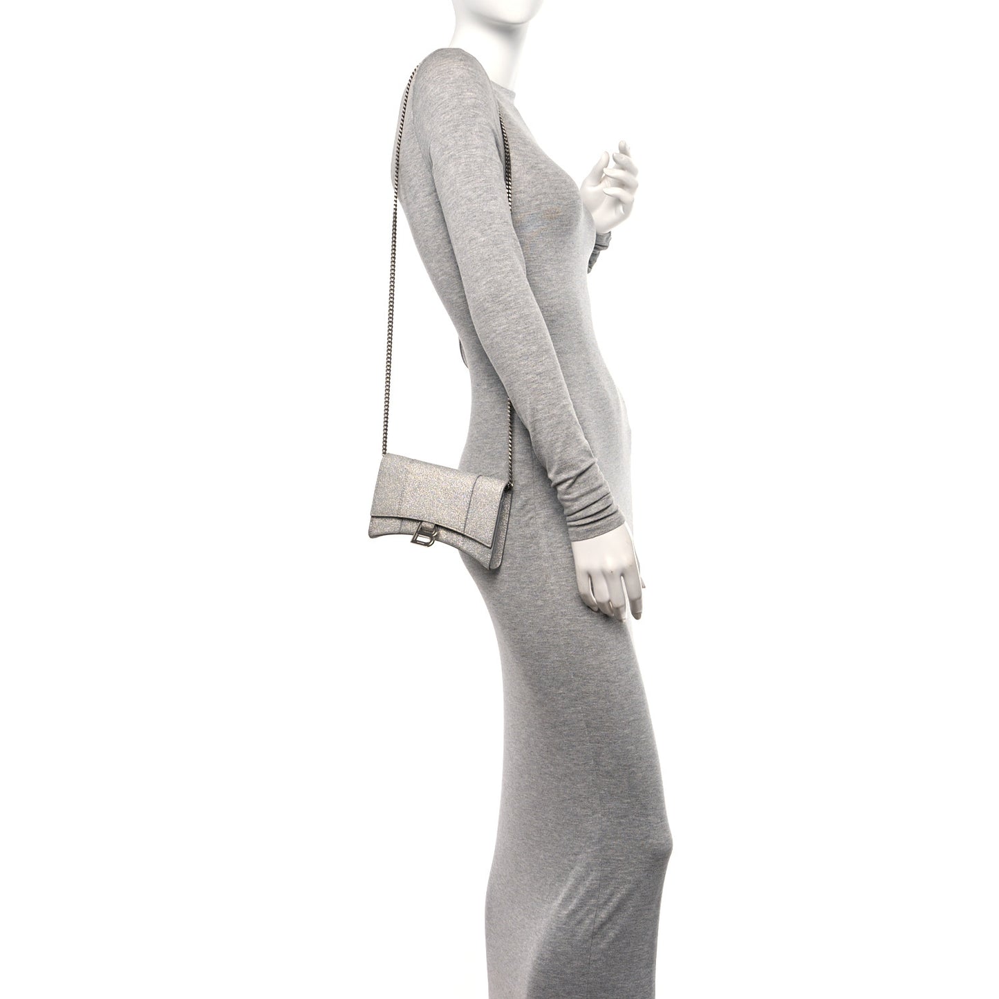 Sparkling Fabric XS Hourglass Wallet On Chain Silver