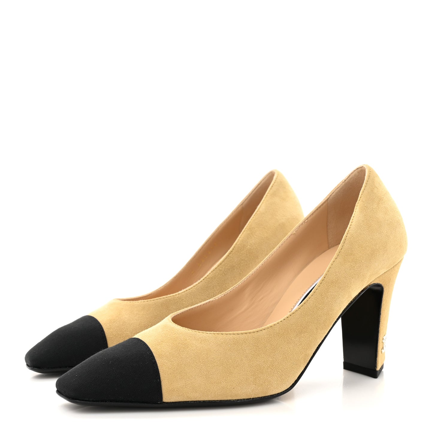 Suede Grosgrain Cap Toe CC Pumps 36 Beige Black