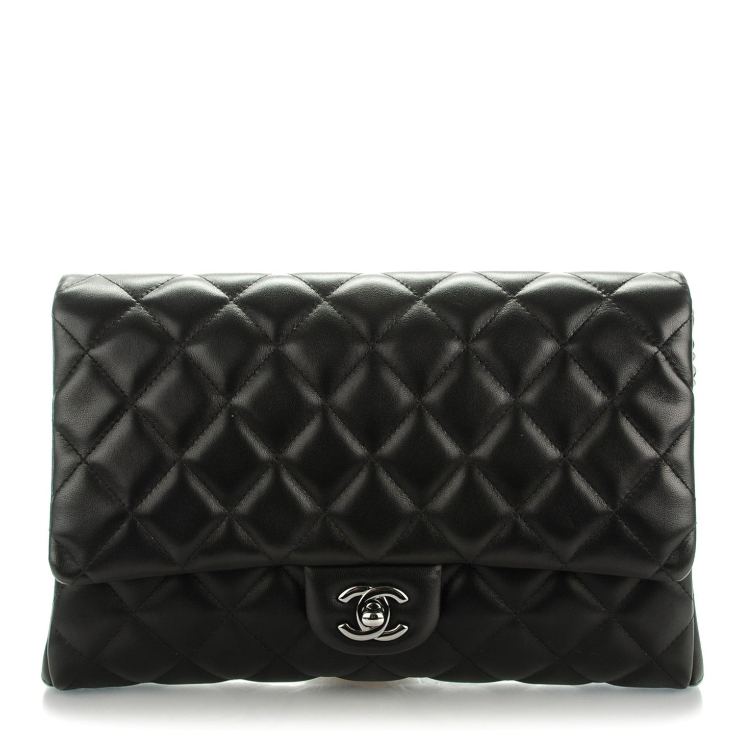 Lambskin Quilted Clutch With Chain Flap Black