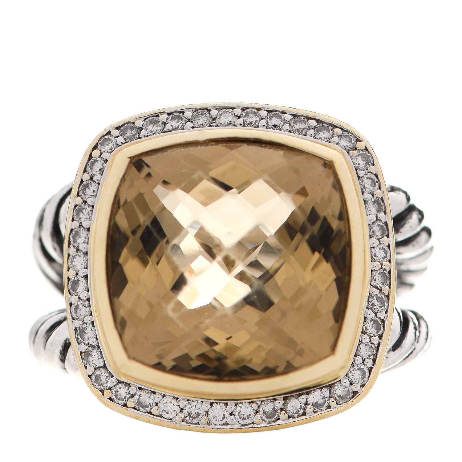 David Yurman Sterling Silver 18K Yellow Gold Diamond Champagne Citrine 14mm Albion Ring 54 7 1 of 6