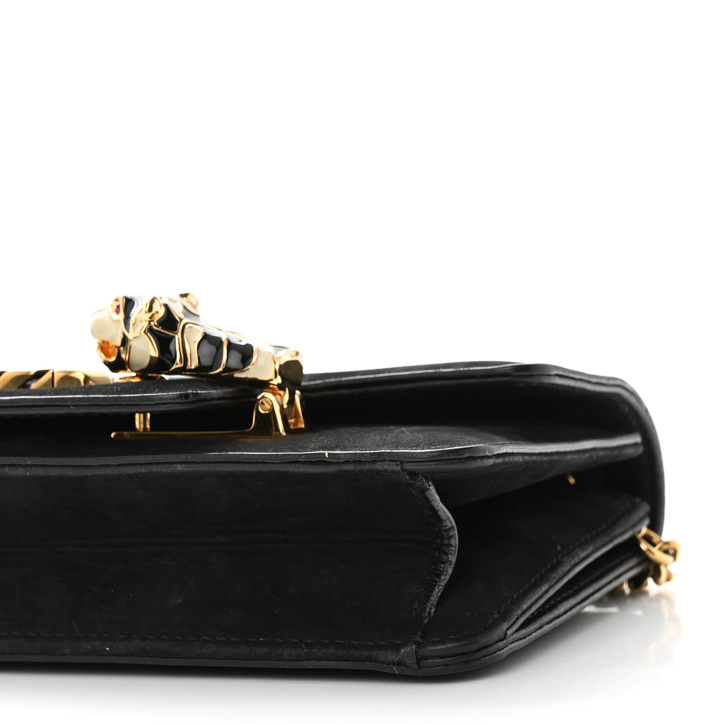 Suede Tigrette Chain Clutch Black