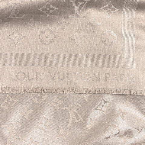 Wool Silk Chale Monogram Shawl Greige
