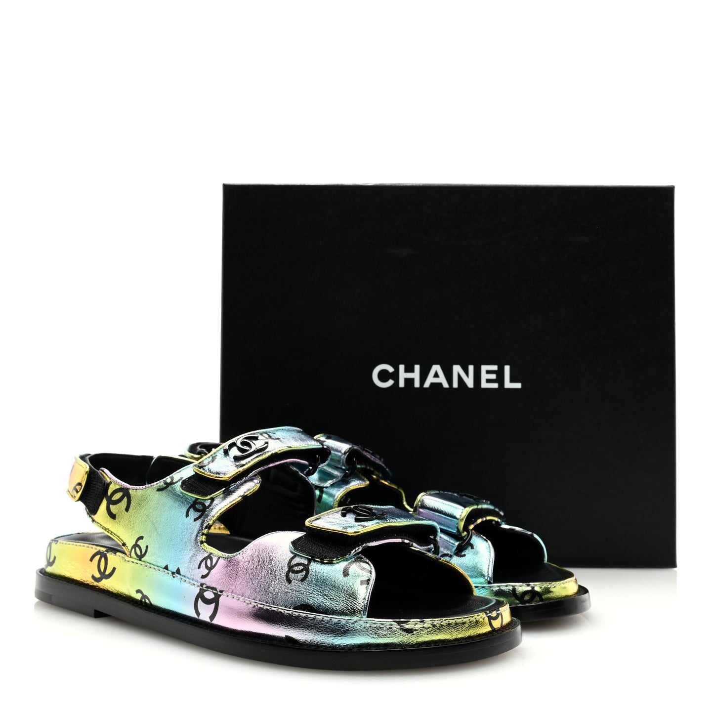 Laminated Lambskin Printed CC Dad Sandals 40 Multicolor