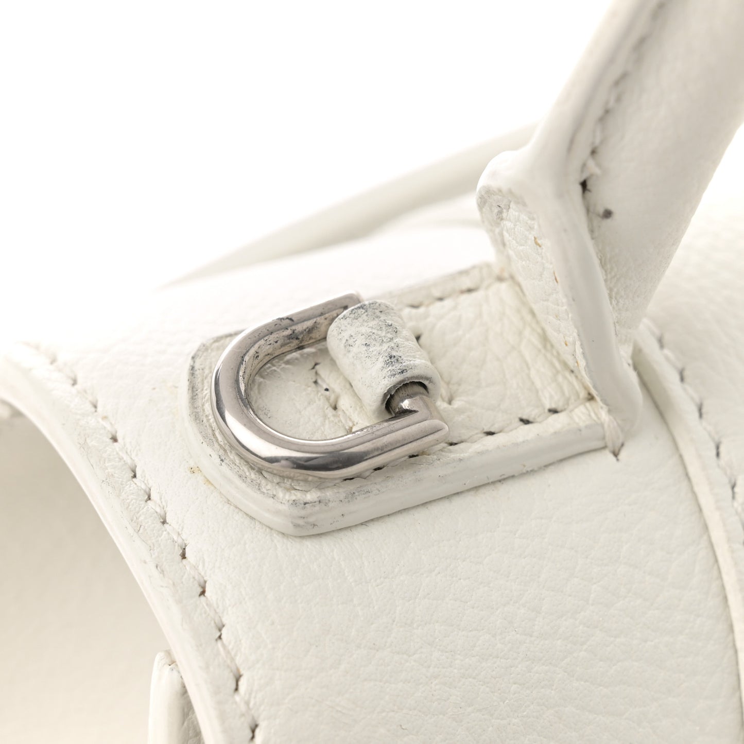 Grained Calfskin Small Hourglass Top Handle Bag White