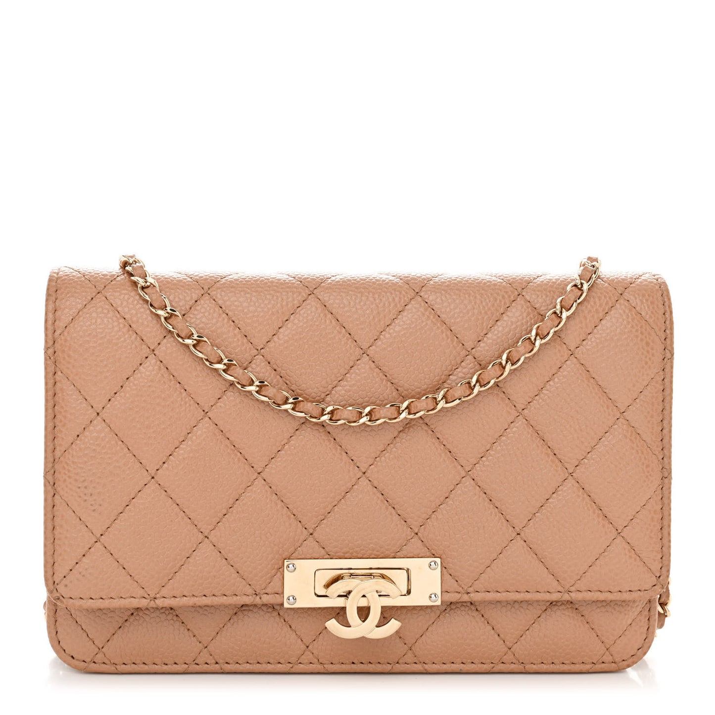 Caviar Quilted Golden Class Wallet On Chain WOC Beige