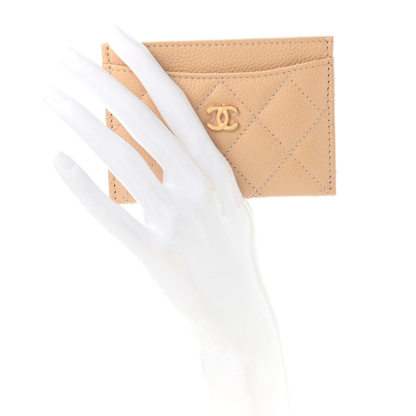 Caviar Quilted Card Holder Beige