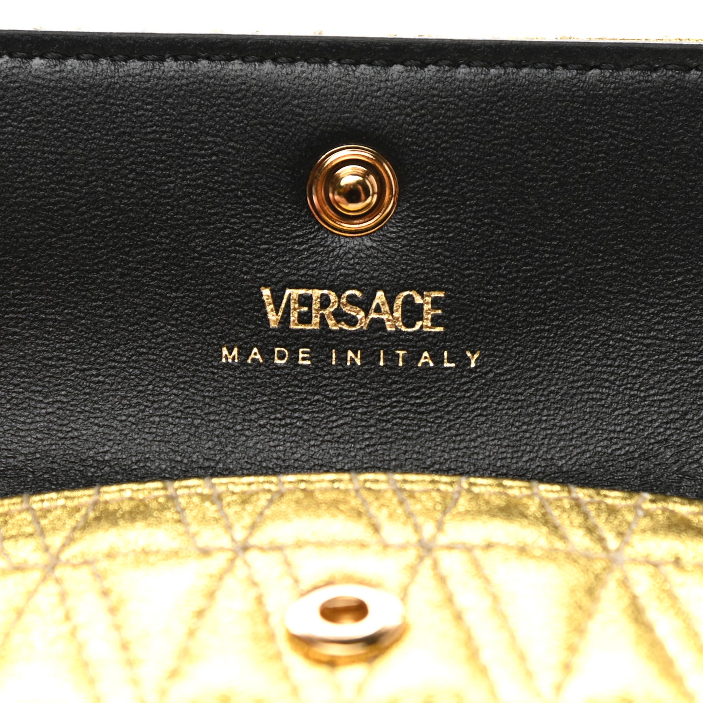 Metallic Lambskin Quilted Virtus Chain Card Holder Gold