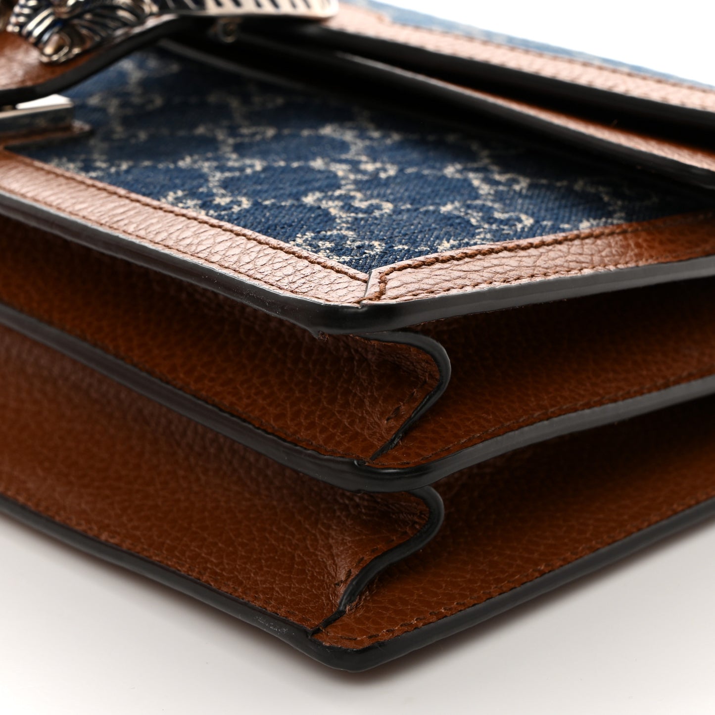 New Denim GG Monogram Dollar Calfskin Enamel Small Dionysus Shoulder Bag Blue Tea Cuir Epilog Electric Blue