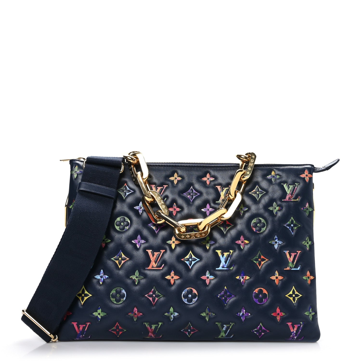 Louis Vuitton Lambskin Embossed Monogram LV Garden Coussin MM Navy