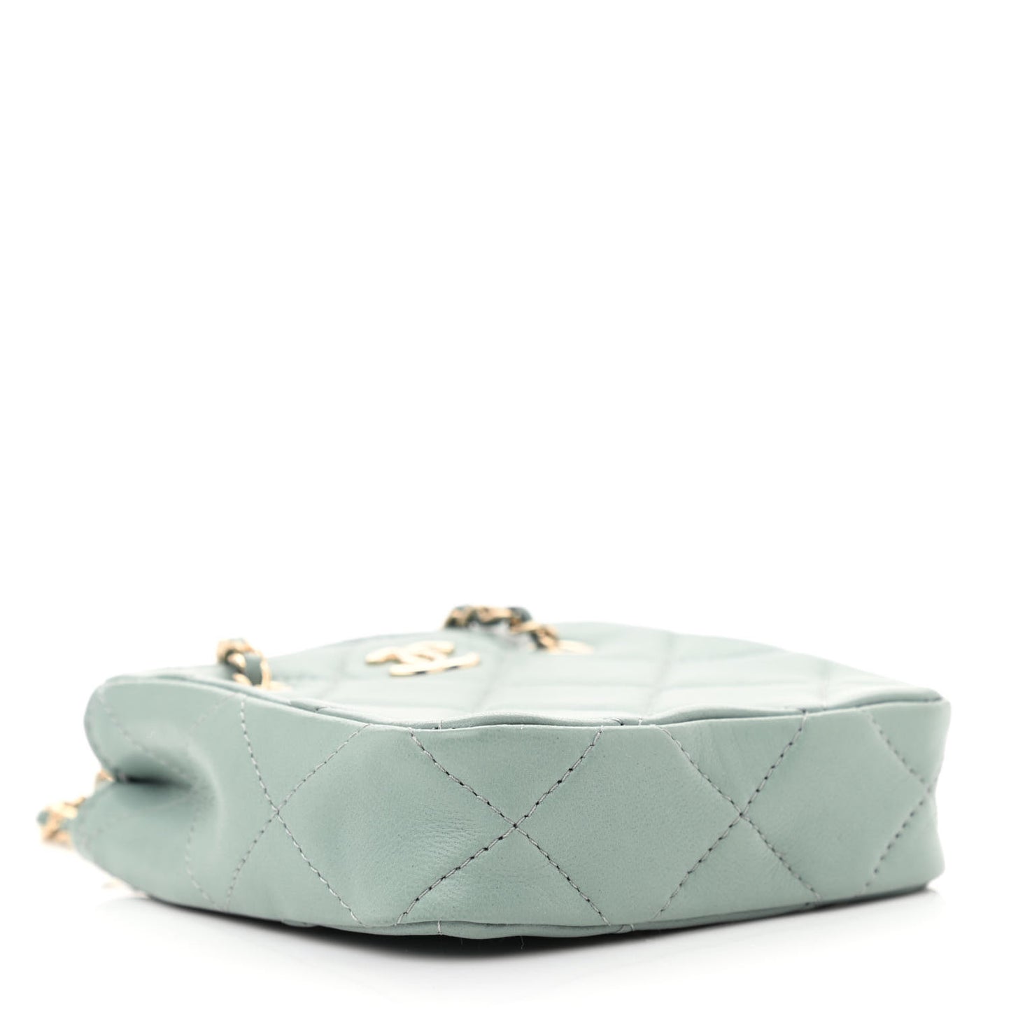 Lambskin Quilted Tiny Shopping Clutch With Chain Light Blue
