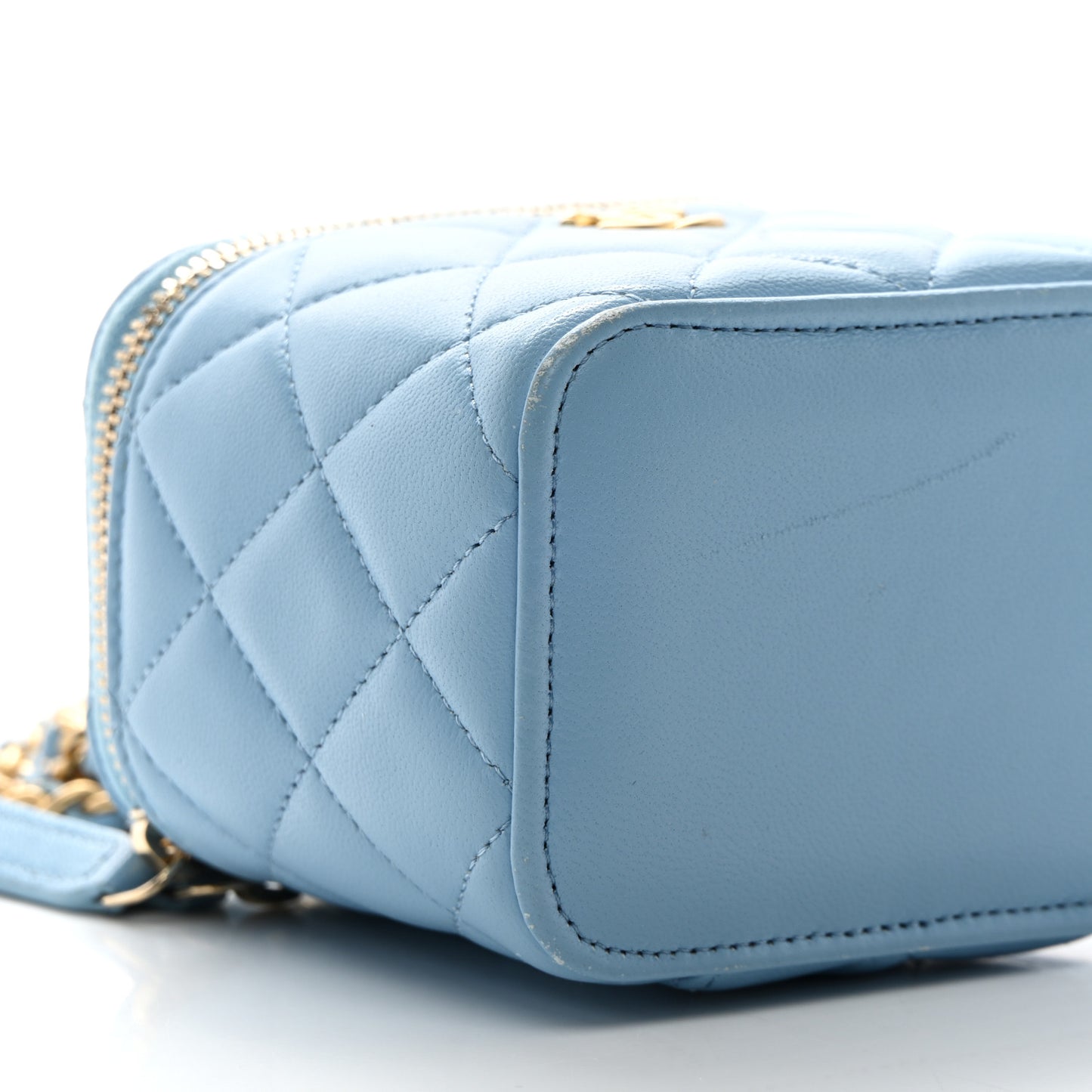Lambskin Quilted Pearl Crush Mini Vanity Case With Chain Light Blue