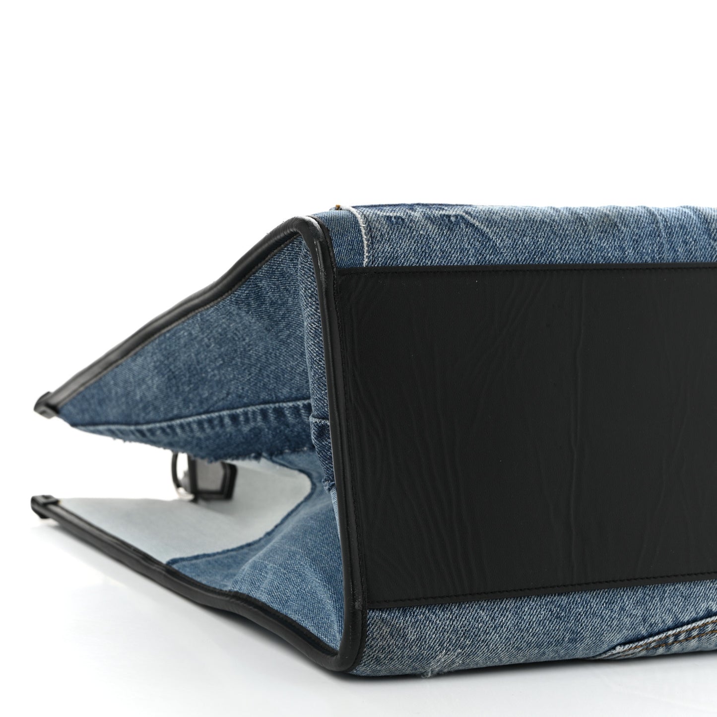 DOLCE GABBANA Large Denim Patchwork Shopping Tote Blue Black
