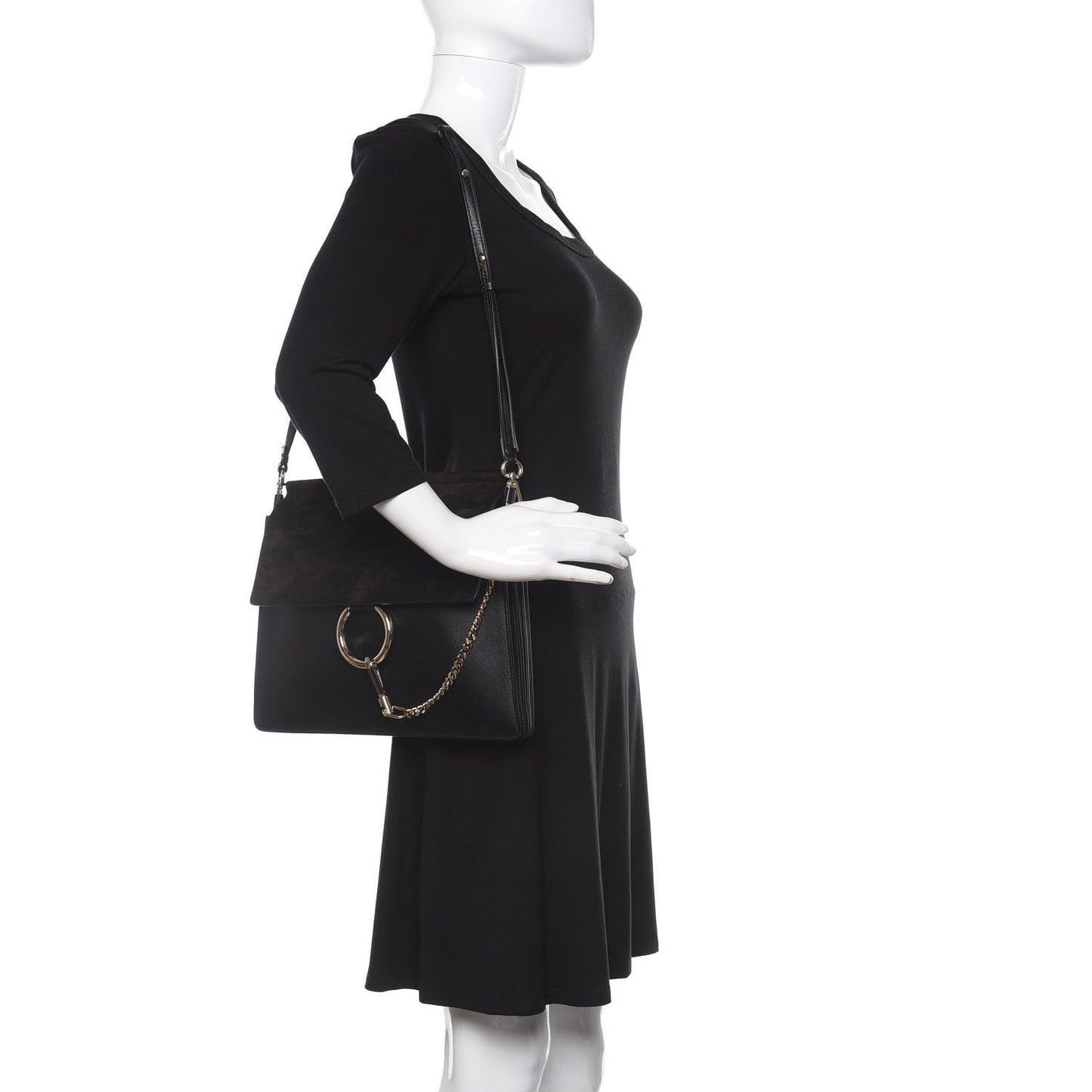 Suede Calfskin Medium Faye Shoulder Bag Black