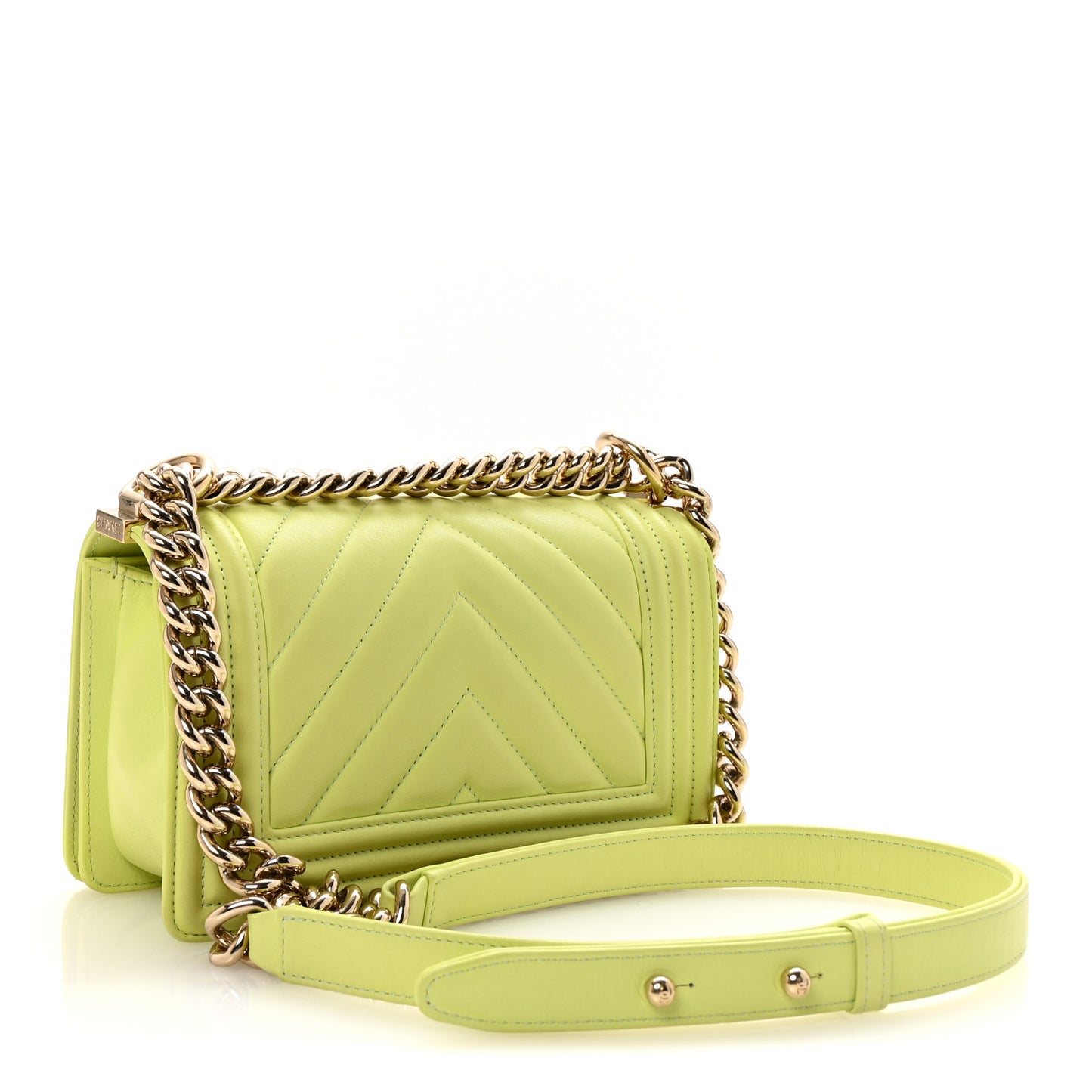Calfskin Chevron Quilted Small Boy Flap Light Green