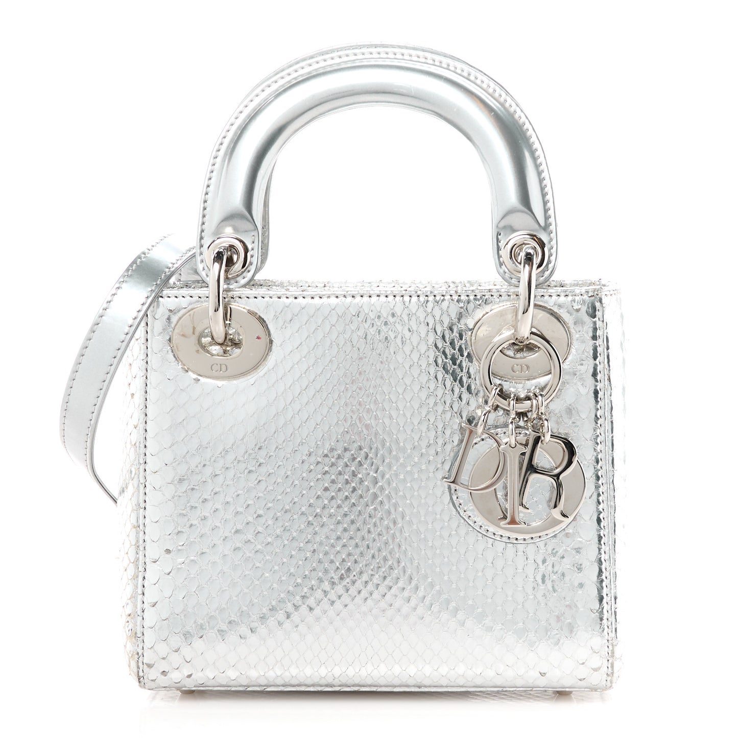 Metallic Snakeskin Mini Lady Dior Silver