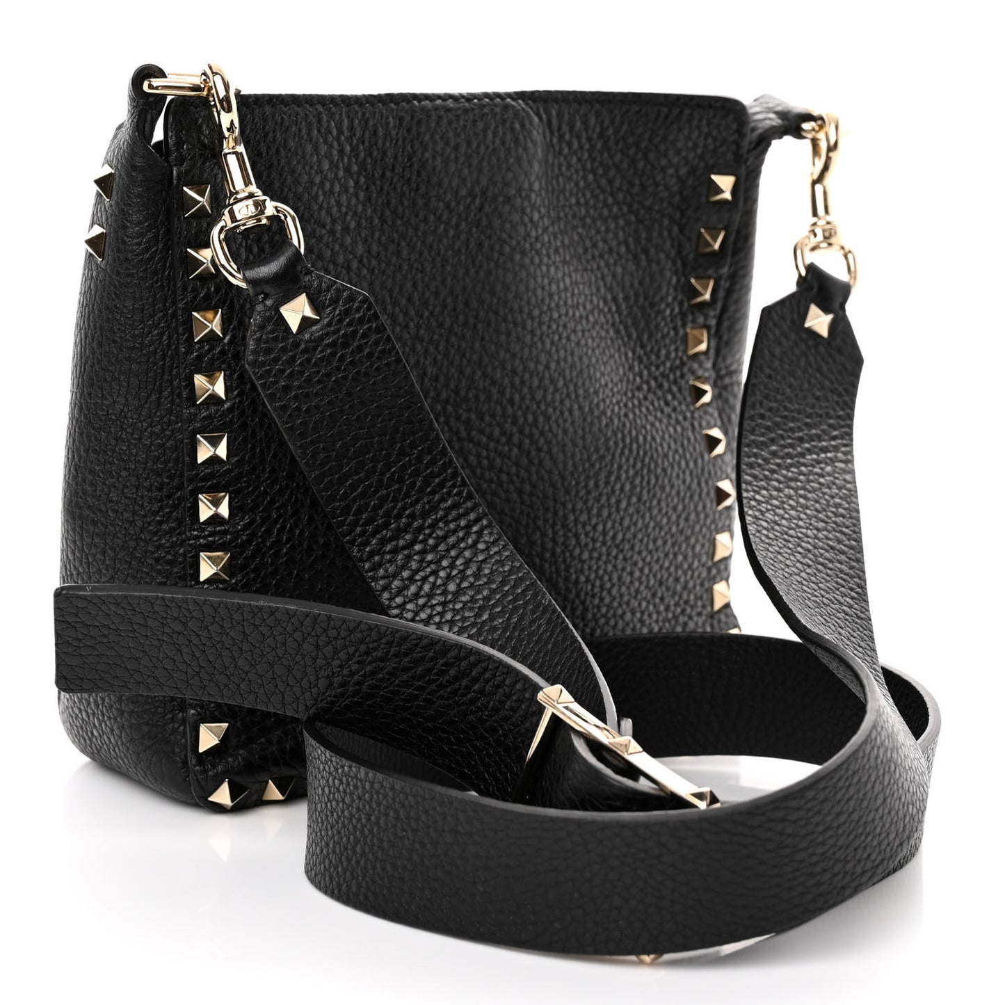 Pebbled Calfskin Mini Rockstud Flip-Lock Messenger Bag Black