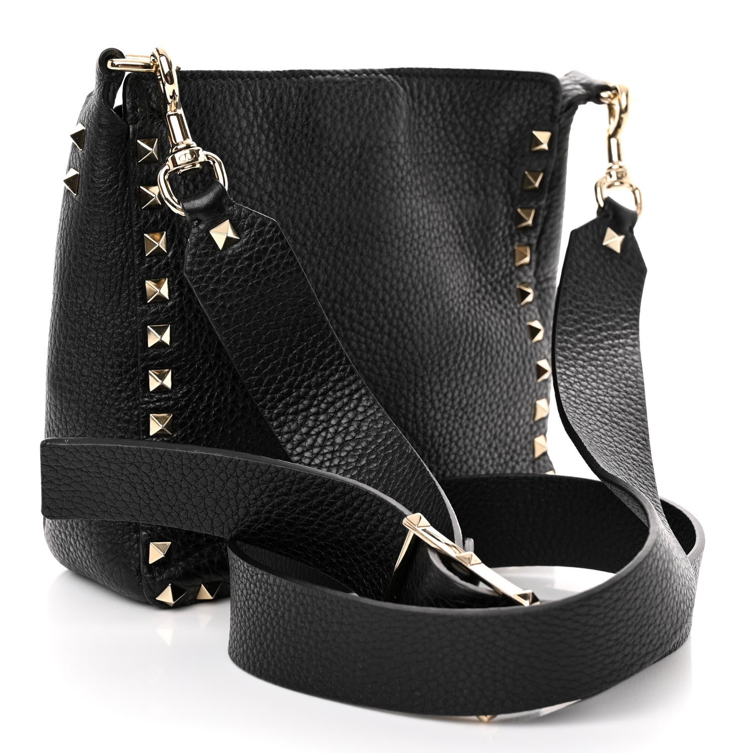 Valentino Garavani Pebbled Calfskin Mini Rockstud Flip-Lock Messenger Bag Black 3 of 9