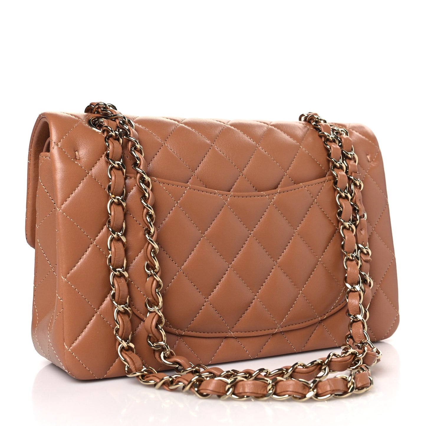 Lambskin Quilted Small Double Flap Brown
