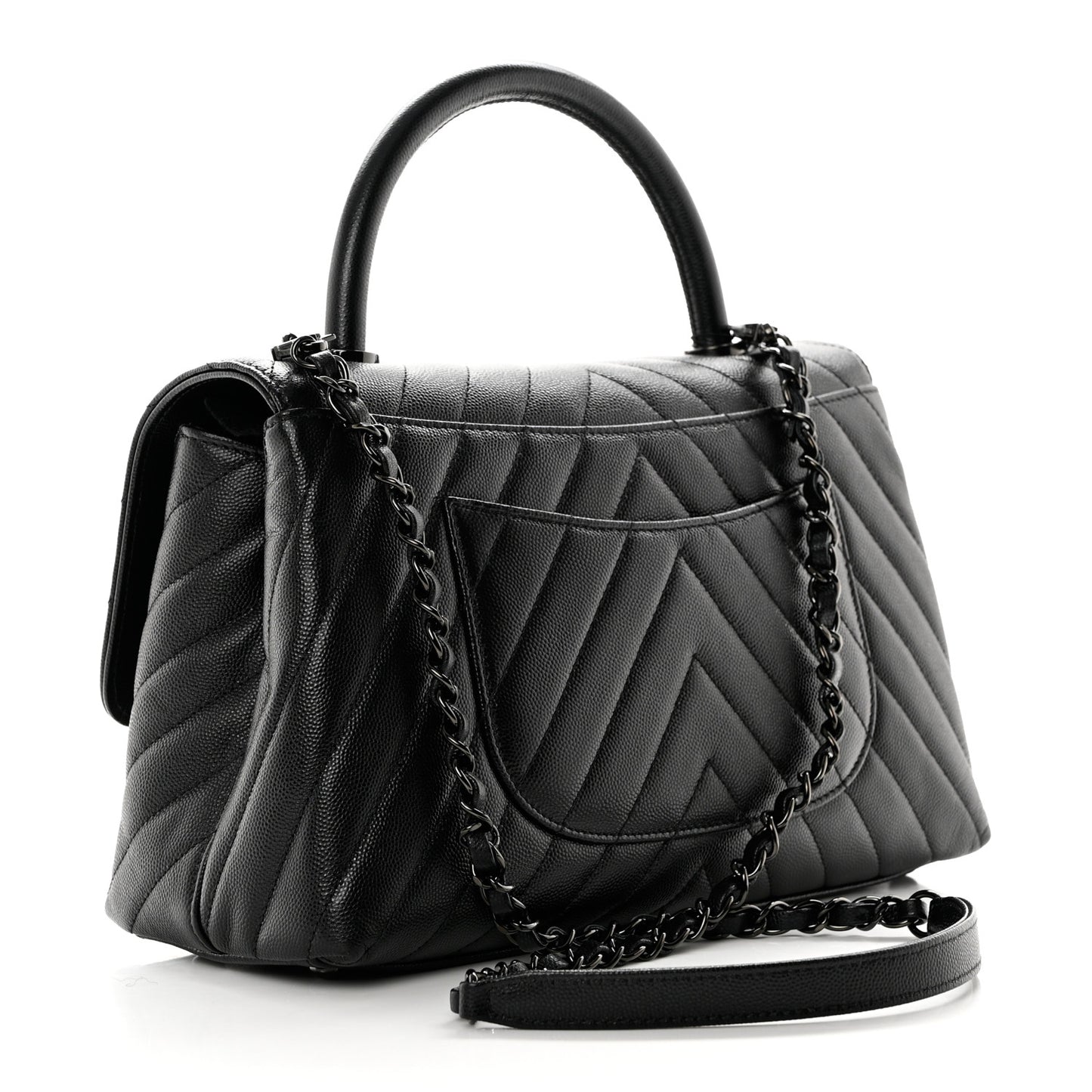 Caviar Chevron Quilted Small Coco Handle Flap So Black