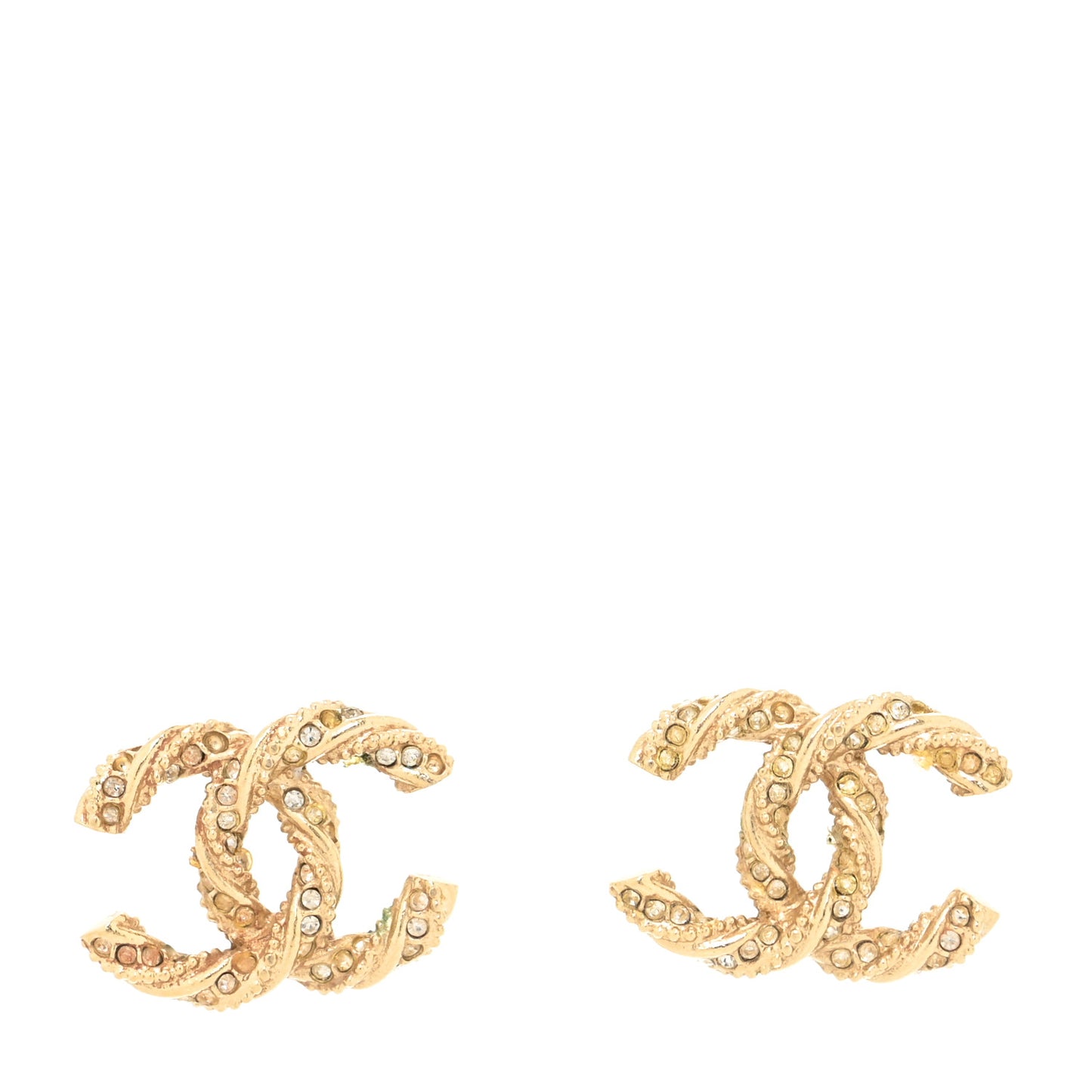Crystal Twisted CC Earrings Gold