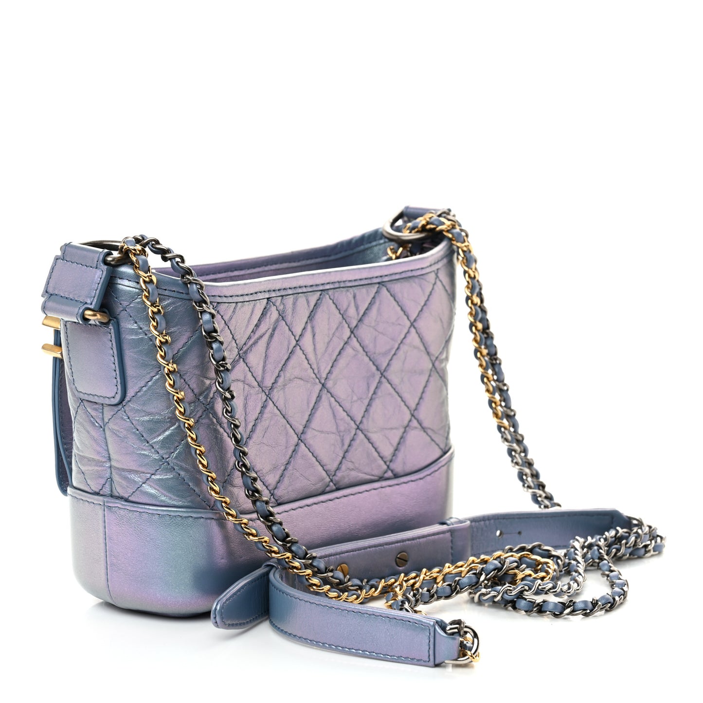 Iridescent Lambskin Calfskin Quilted Small Gabrielle Hobo Blue