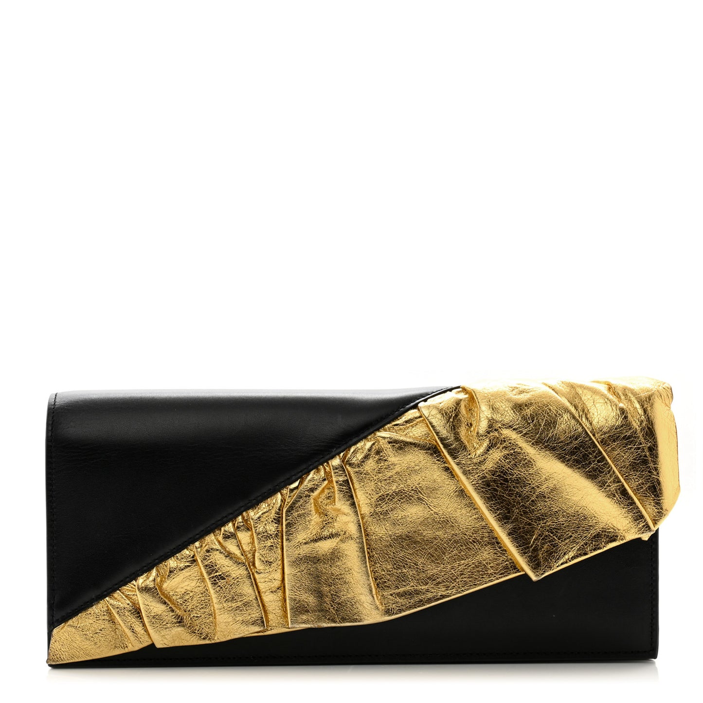 Smooth Calfskin Ruffles Clutch Black Gold