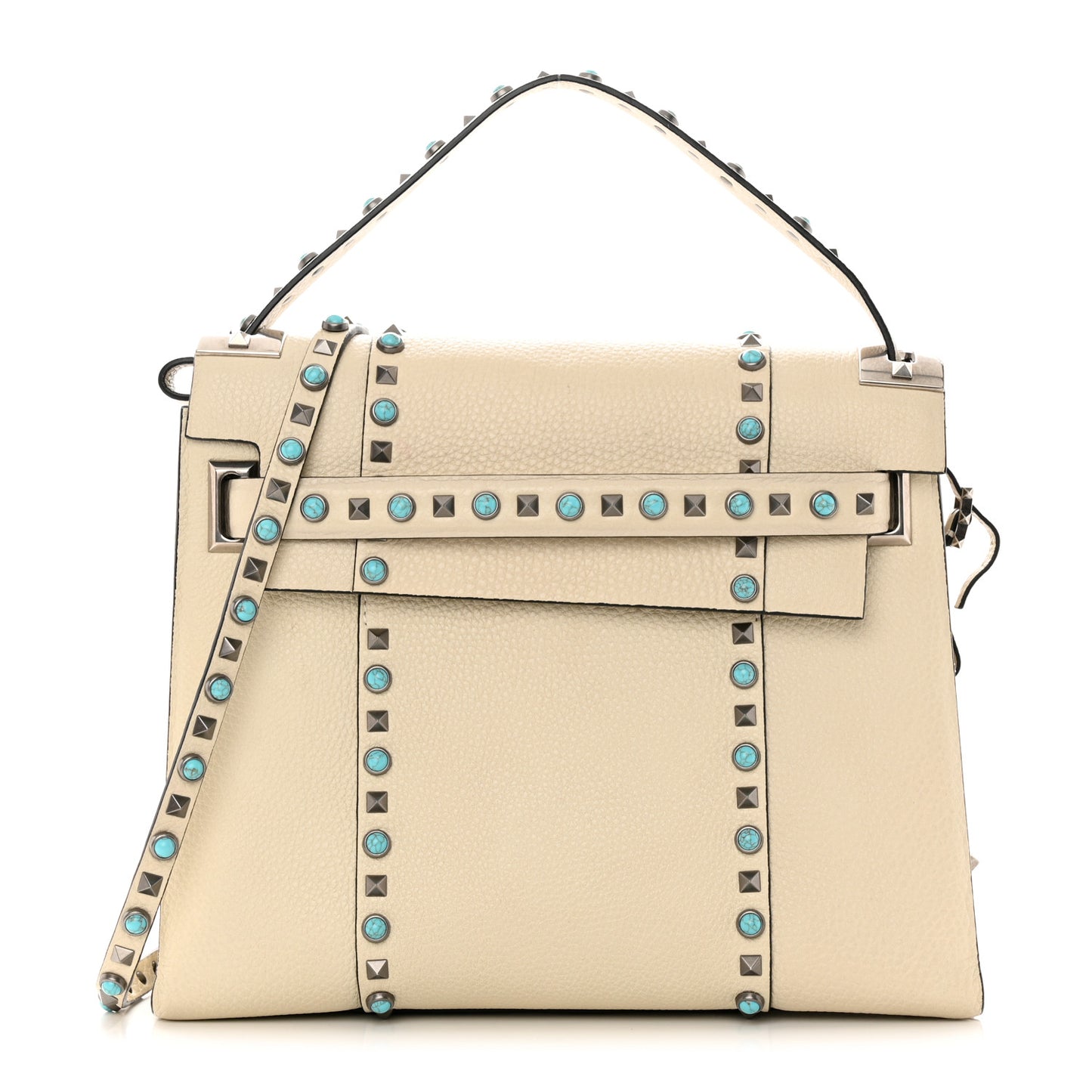 Grainy Calfskin My Rockstud Rolling Frame Bag Light Ivory