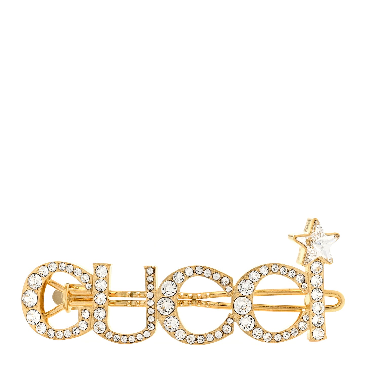 Metal Crystal Logo Hair Barrette Gold