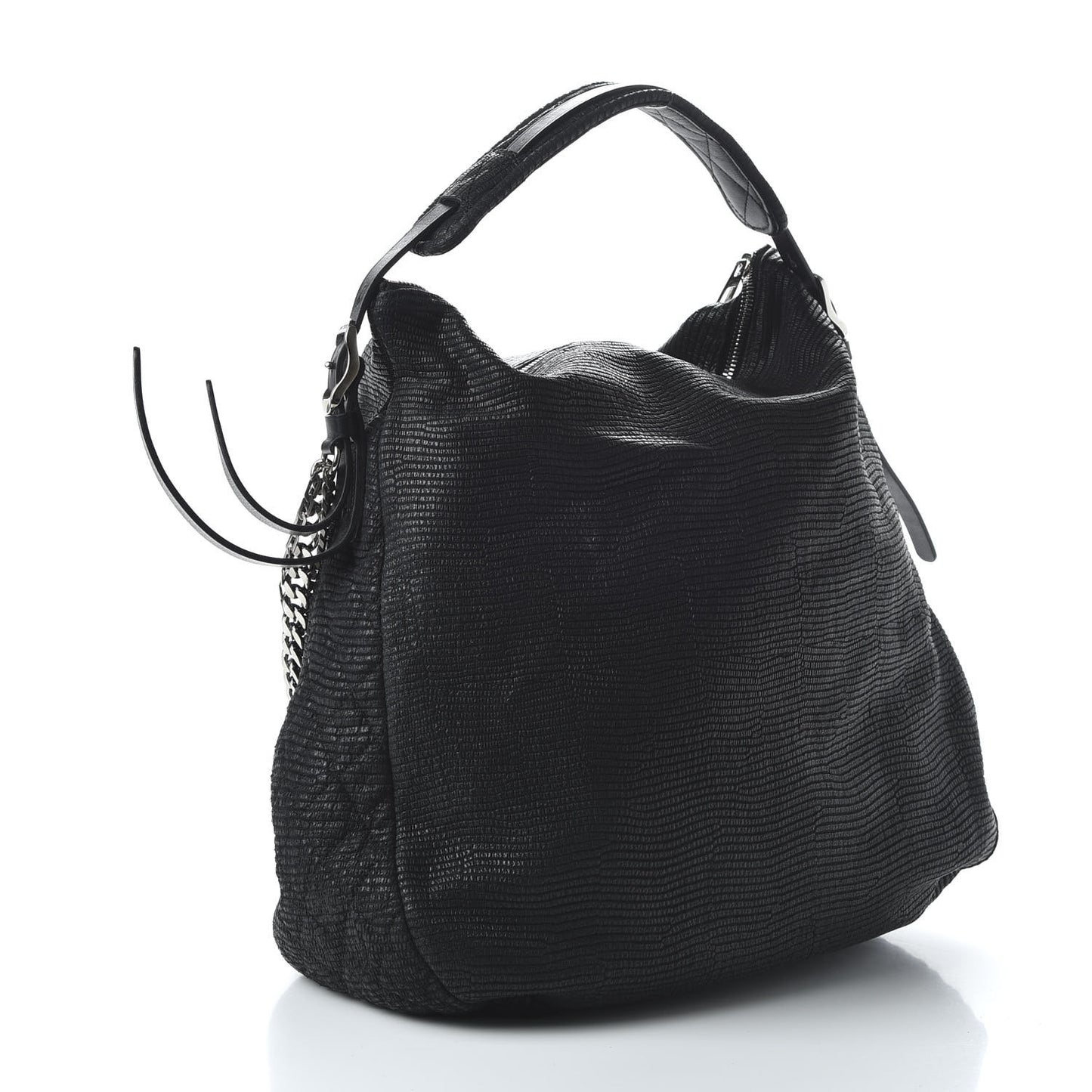 Lizard Embossed Large Boho Biker Hobo Black