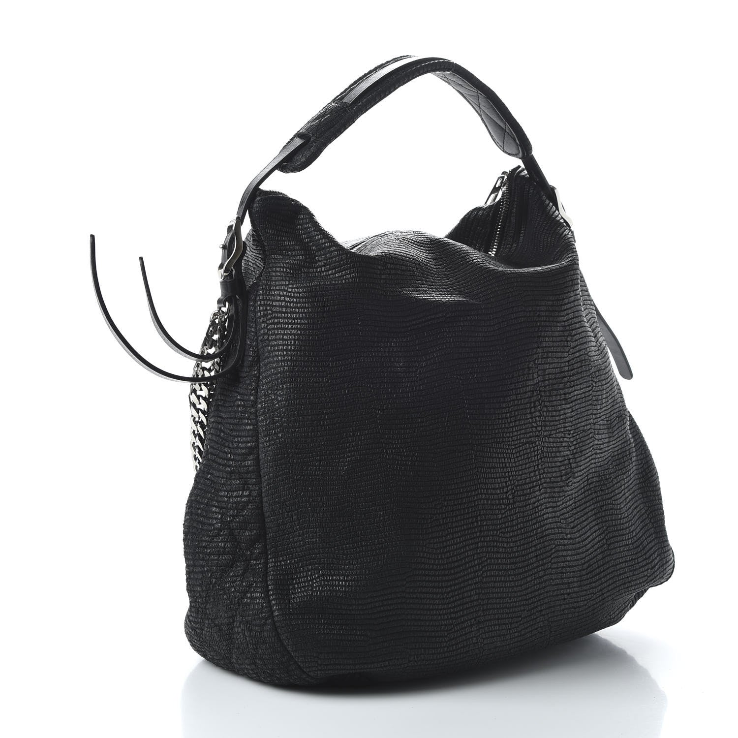 Jimmy Choo Lizard Embossed Large Boho Biker Hobo Black 3 of 10