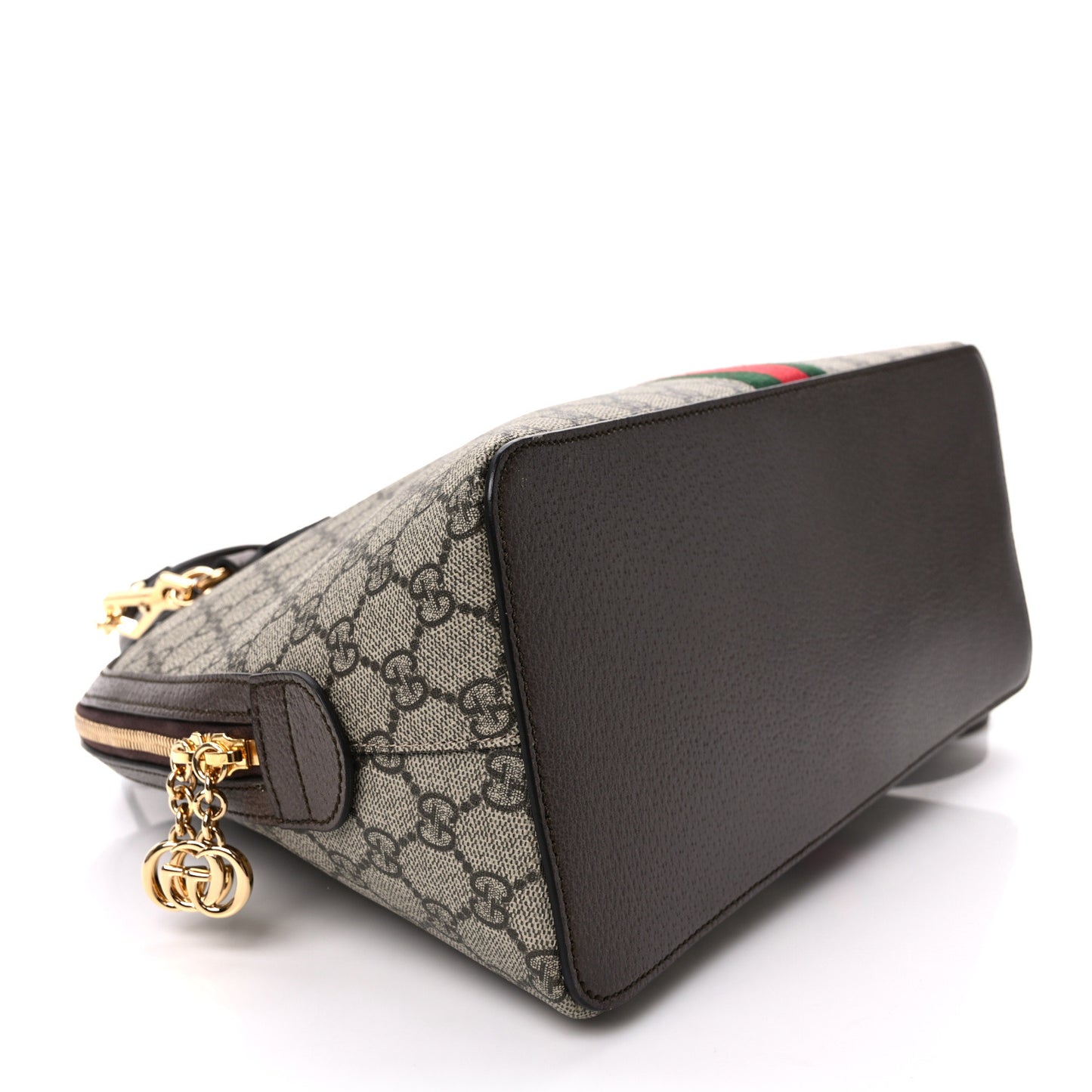 GG Supreme Monogram Web Medium Ophidia Top Handle Dome Bag Brown