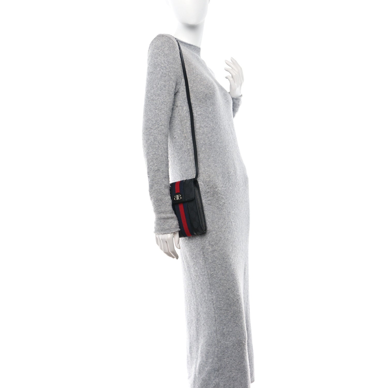 Gucci X BALENCIAGA BB Monogram Web Ophidia Phone Crossbody Bag Black 2 of 10