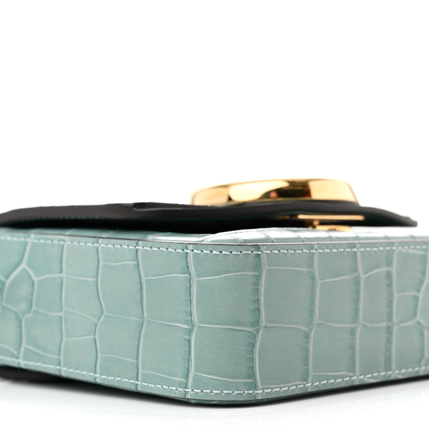 Calfskin Crocodile Embossed Mini C Double Carry Faded Blue