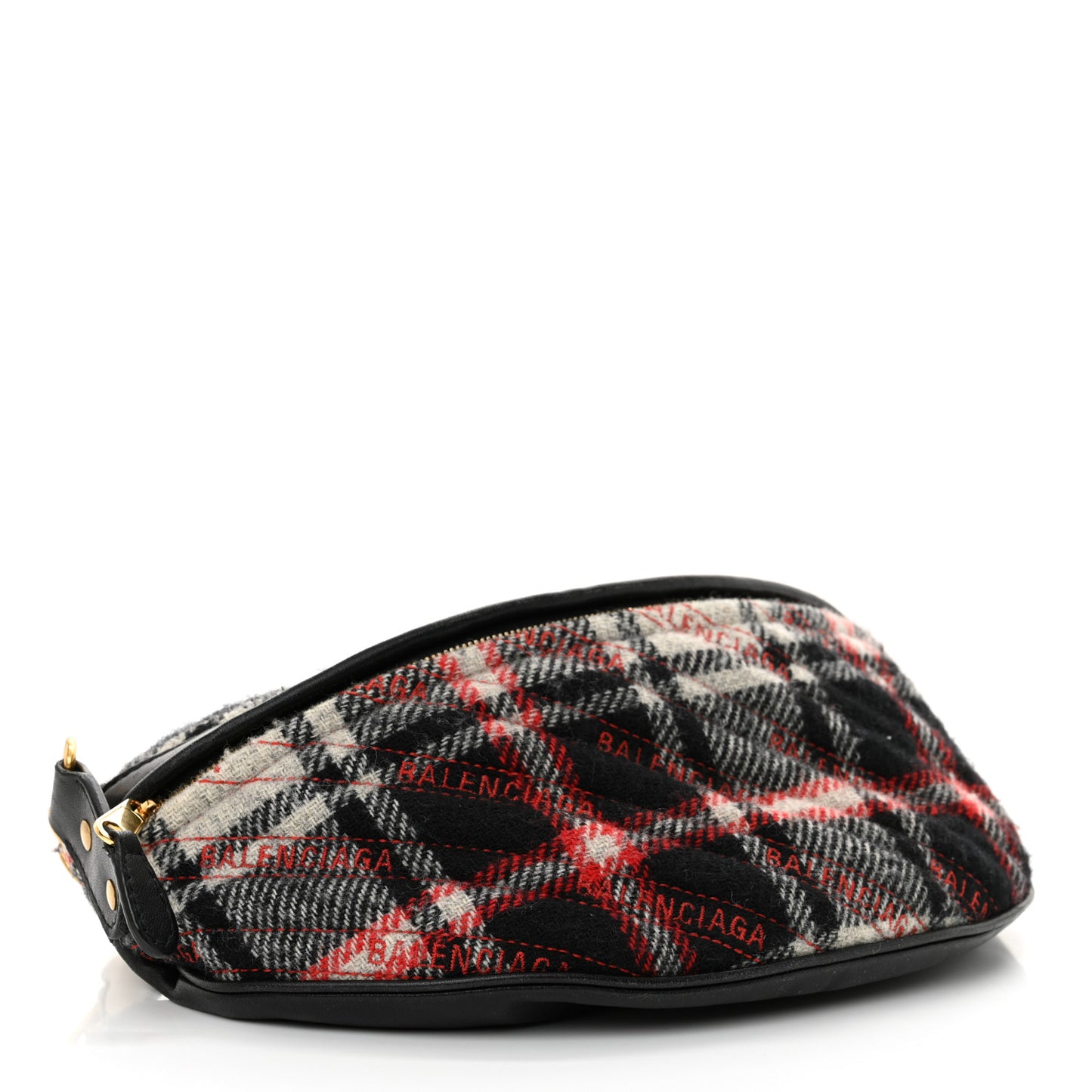 Wool Plaid Diagonal Allover Logo Matelasse XS Souvenir Belt Bag Black White Red