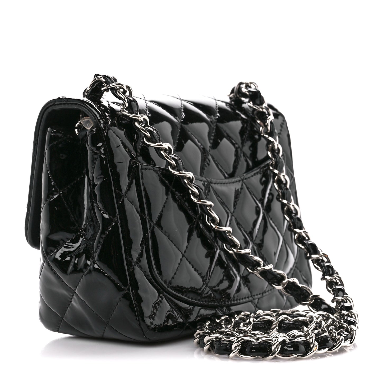 Patent Calfskin Quilted Mini Square Flap Black